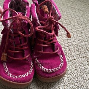 Livie & Luca Kids Suede Pink Moccasin Boots - Casual Lace-Up sz 13